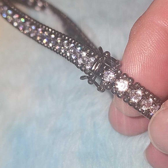 Black rodium over sterling CZ line bracelet - Picture 5 of 10